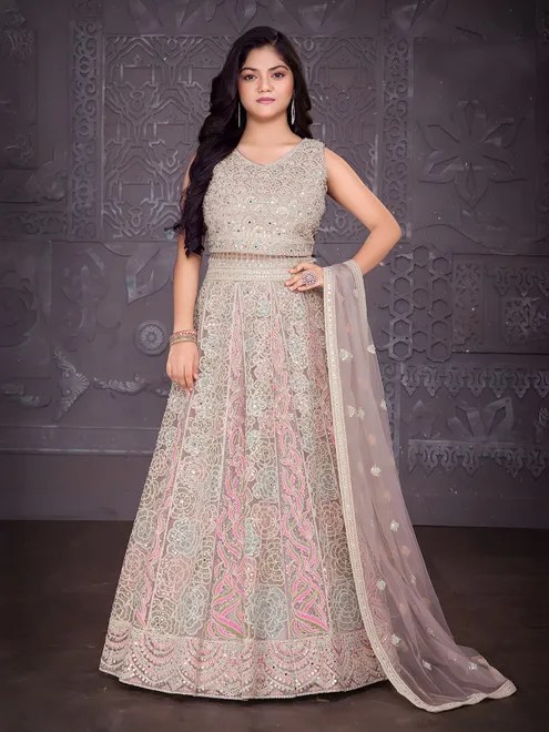 Pink net lehenga choli wedding wear for girls