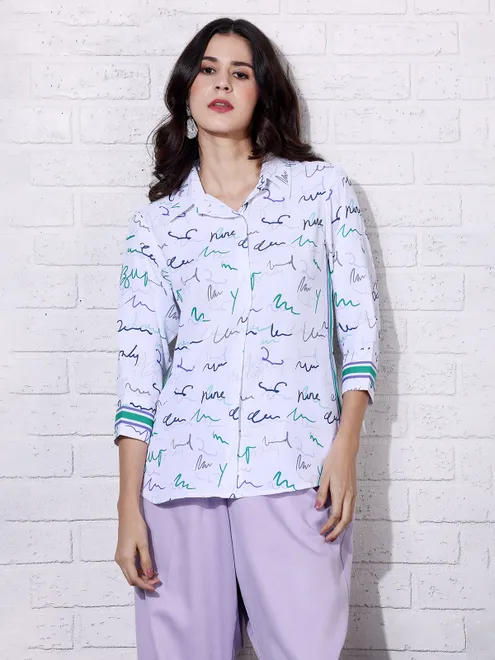 PINK NINE white printed rayon cotton top