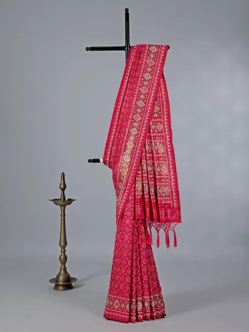 Pink patola silk saree zardosi accents for wedding