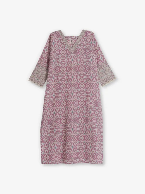 Pink printed cotton kurti for casual wear
