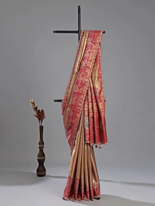 Pink printed cotton silk saree for bridal moments