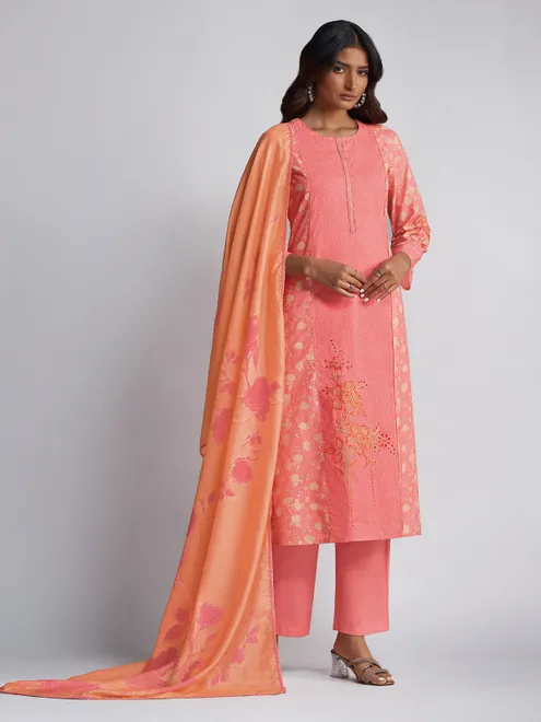 Pink printed salwar suit in cotton silk
