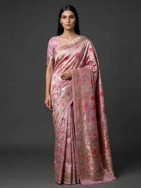 Pink pure banarasi silk saree for wedding wear