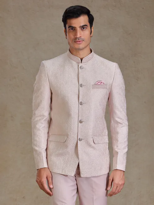 Pink resham weaved jodhpuri for reception