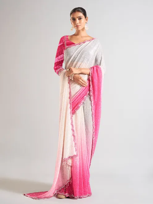 Pink saree for reception in sequins
