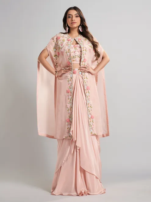 Pink satin silk jacket style indo western suit