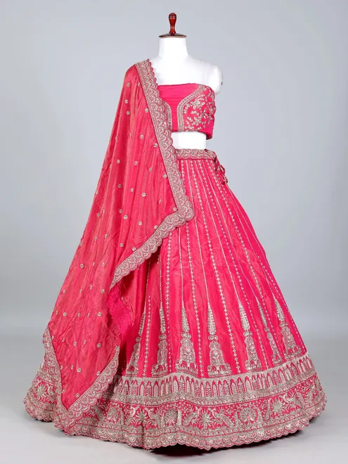 Pink silk cutdana embellished lehenga choli for wedding