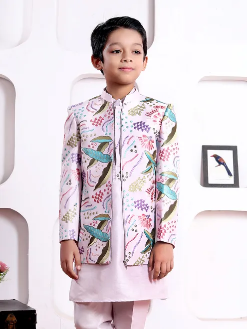 Pink silk indo western set with embroidery work