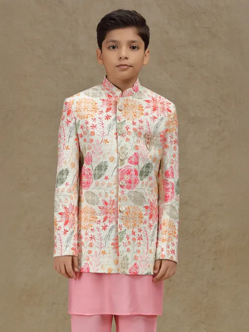 Pink silk indowestern for reception wear