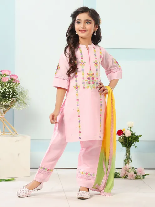 Pink silk pakistani style embellished salwar suit