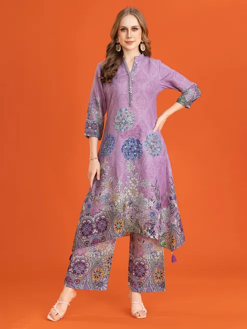 Pink silk palazzo set with thread highlights