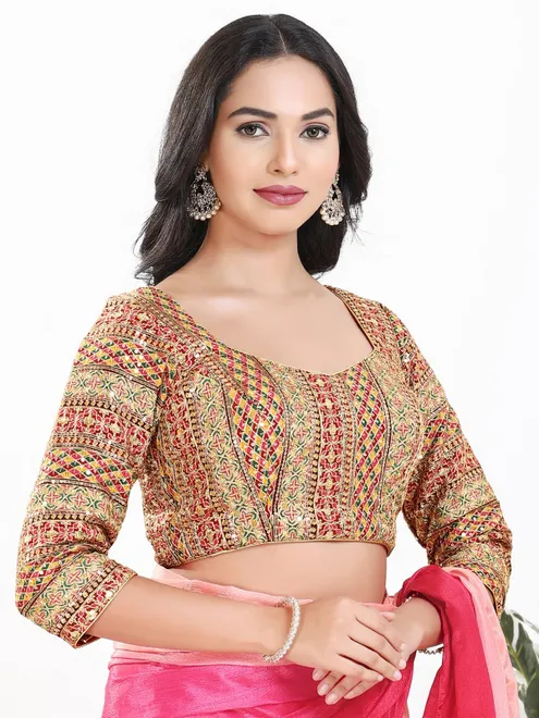 Pink silk quarter sleeve ready made blouse