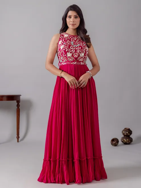 Pink silk salwar suit with zardosi and stones