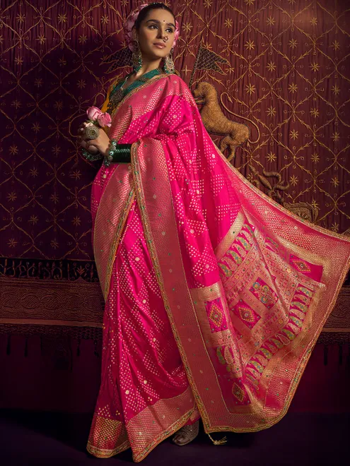 Pink silk saree for wedding wear for women