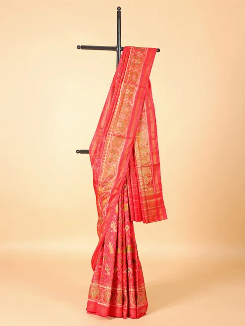 Pink patola silk saree in bandhej print for wedding