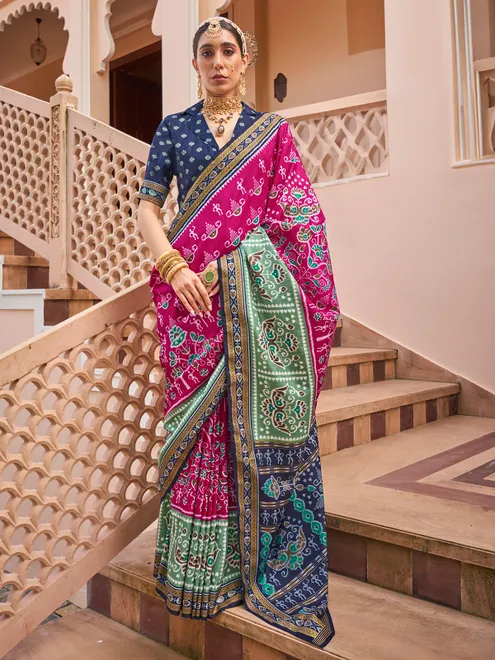 Pink silk wedding saree with unstitched blouse