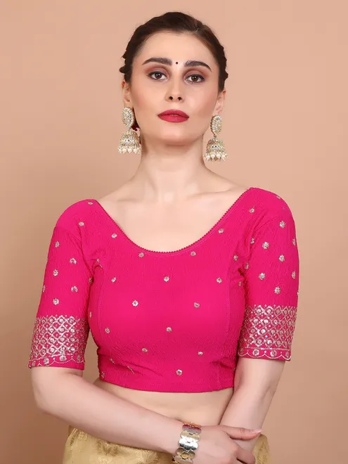 Pink strechable ready made blouse in lycra