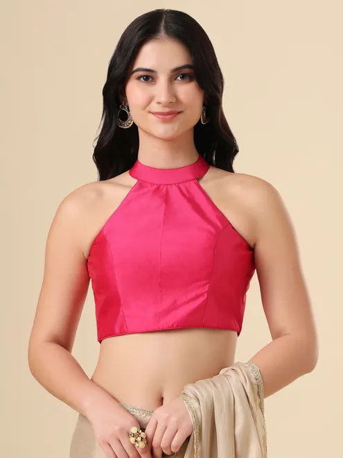 Pink taffeta blouse with halter neck sleeveless design