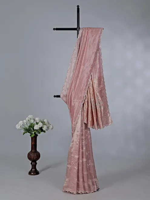 Pink tissue silk reception and wedding saree