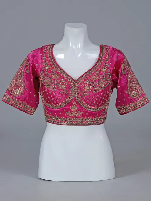 Pink wedding wear blouse in modal silk