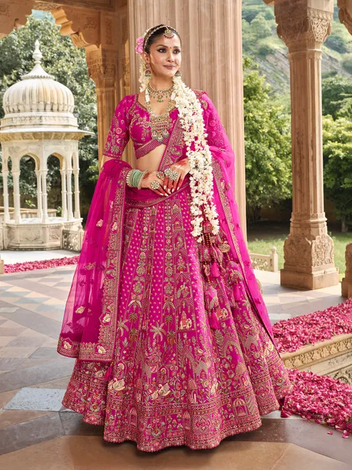 Pink wedding wear silk bridal lehenag choli