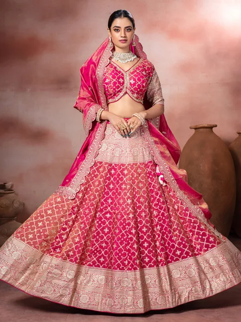 Pink zardosi wedding wear lehenga choli
