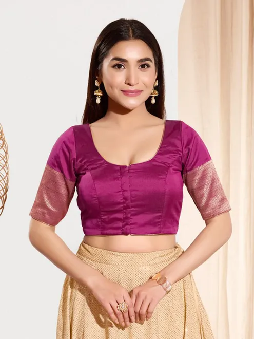 Pink zari tafeta silk front open blouse