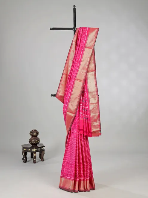 Pink zari weaving patola silk saree for elegant celebrations