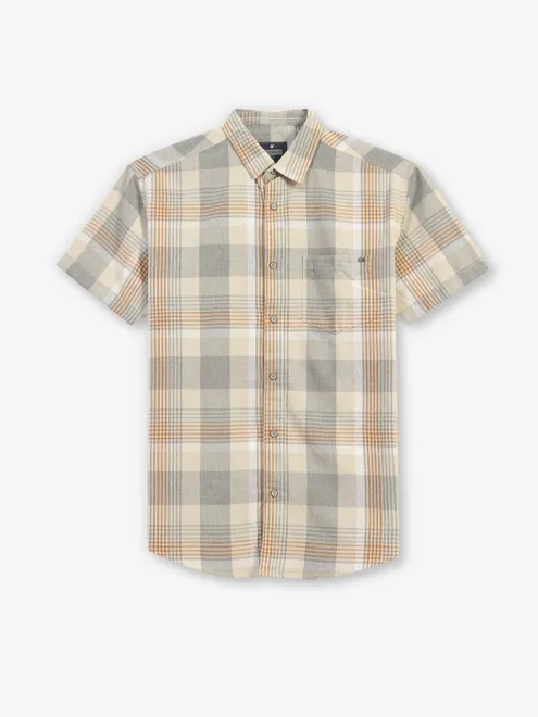 PIONEER grey checks cotton slim fit shirt