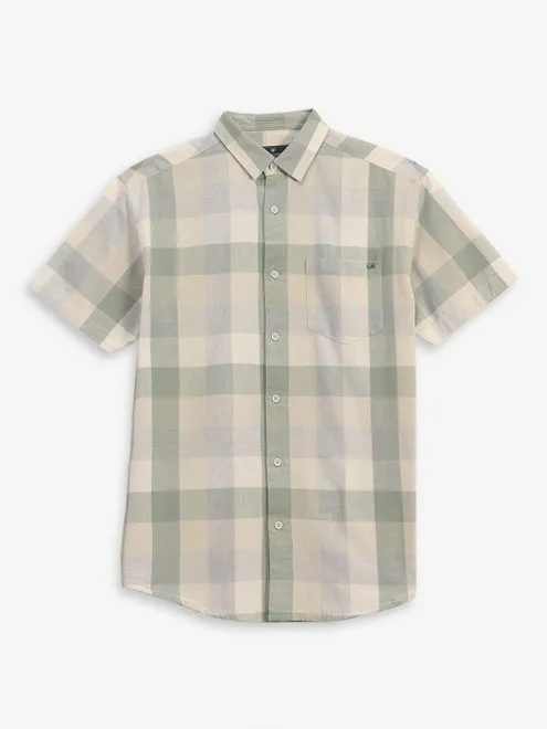 PIONEER pista green checks cotton shirt