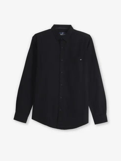 PIONEER plain black cotton casual shirt