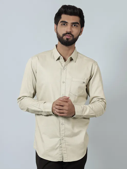 Pioneer solid beige color casual shirt for mens