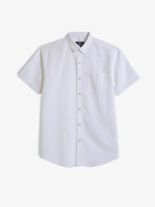 PIONEER white plain linen shirt