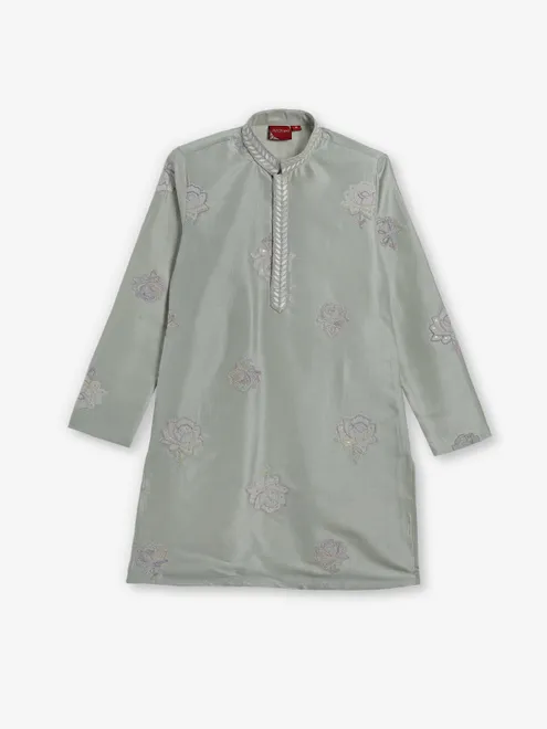 Pista green embroidered boys kurta suit