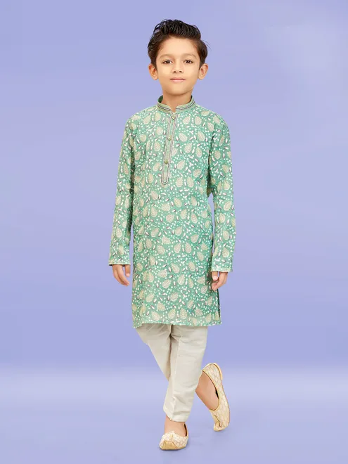 Pista green georgette embroidery kurta pajama
