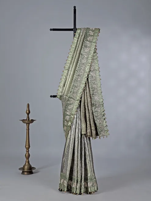 Pista green kanjivaram silk saree for mehendi