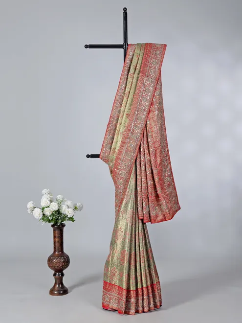 Pista green kanjivaram silk saree for wedding wear