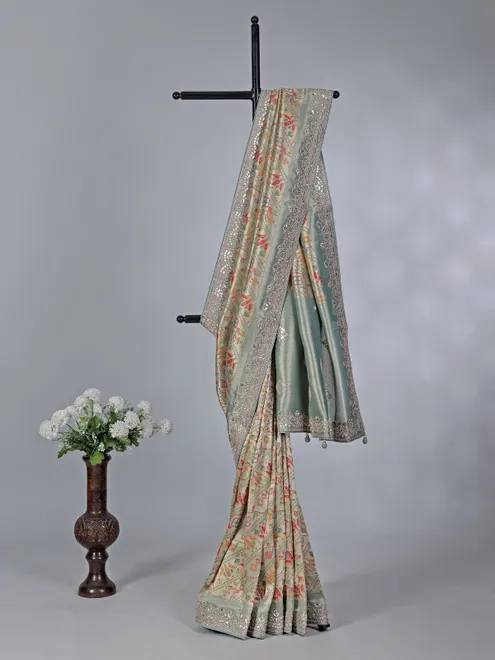 Pista green kanjivaram silk wedding wear saree