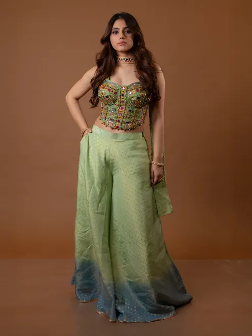 Pista green mirror detailed palazzo suit