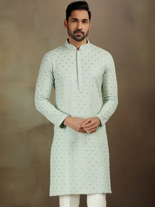Pista green rayon kurta for graceful look