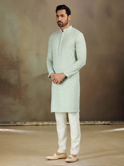 Pista green rayon kurta for graceful look