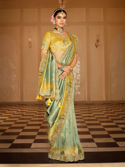 Pista green shaded silk saree for festive wear