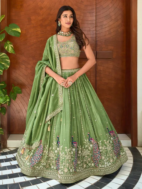 Pista green silk lehenga choli wirh dupatta