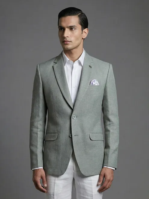 Pista green solid juth fabric festive blazer