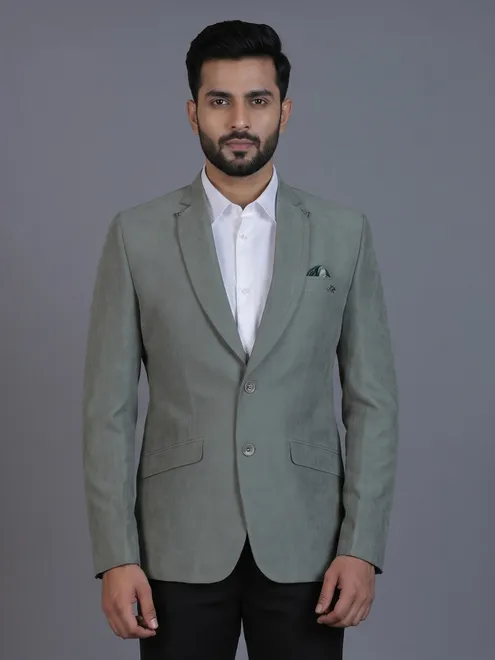 Pista green terry rayon blazer for party look