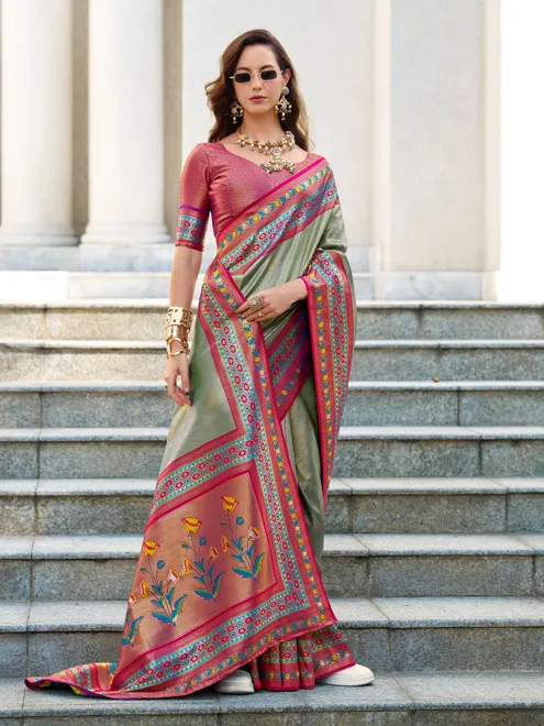 Pista green tissue silk saree for festival