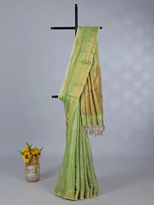 Pista Green tissue silk saree for festive celebration