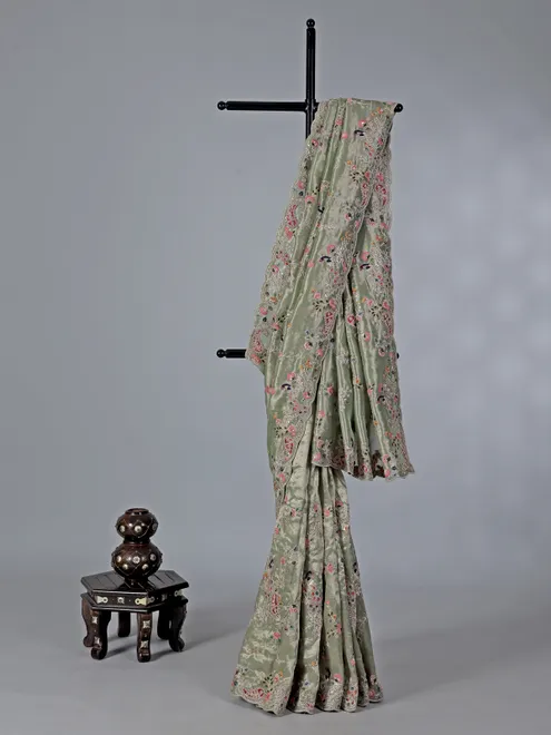 Pista green tissue silk wedding wear saree