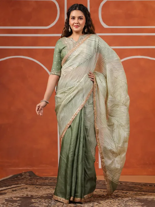 Pista green wedding style tusser silk saree