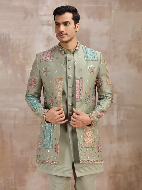 Pista green wedding wear indowestrn in silk